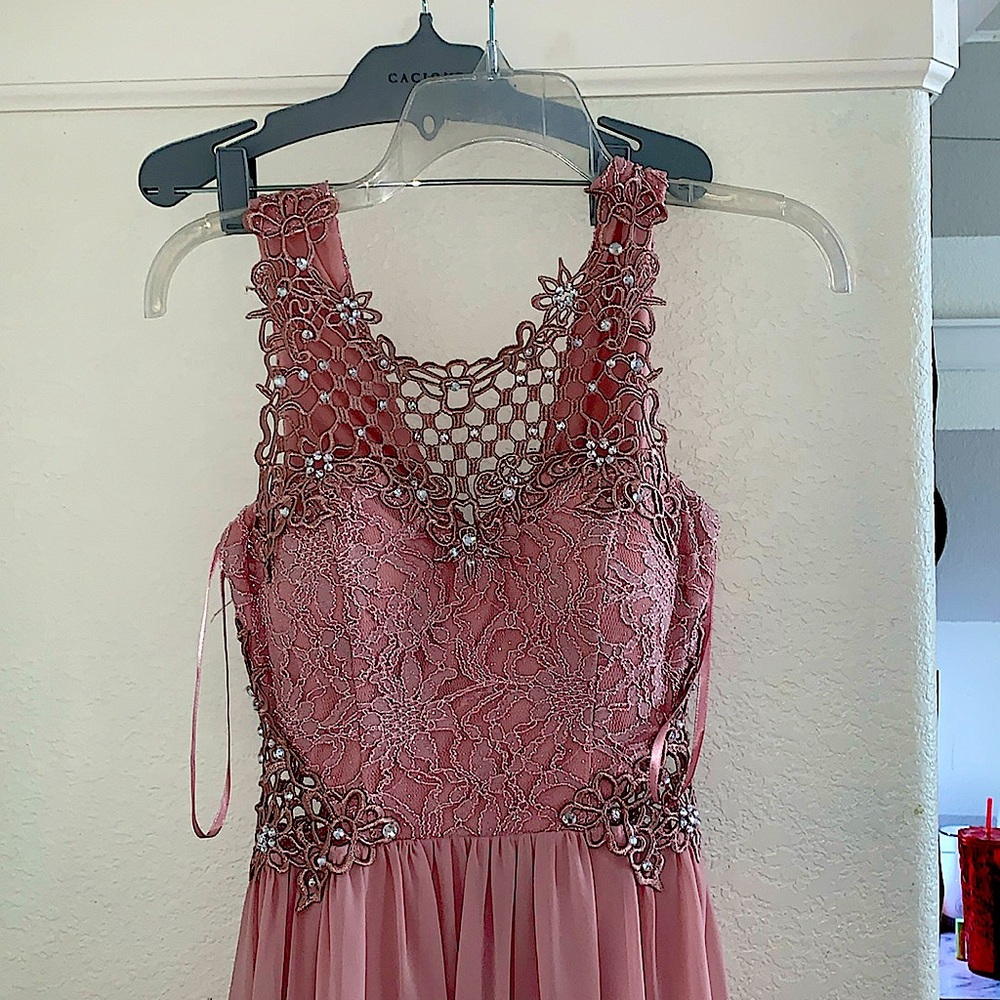 Beautiful sparkly pink prom dress with many lace peekaboos (NEVER WORN)